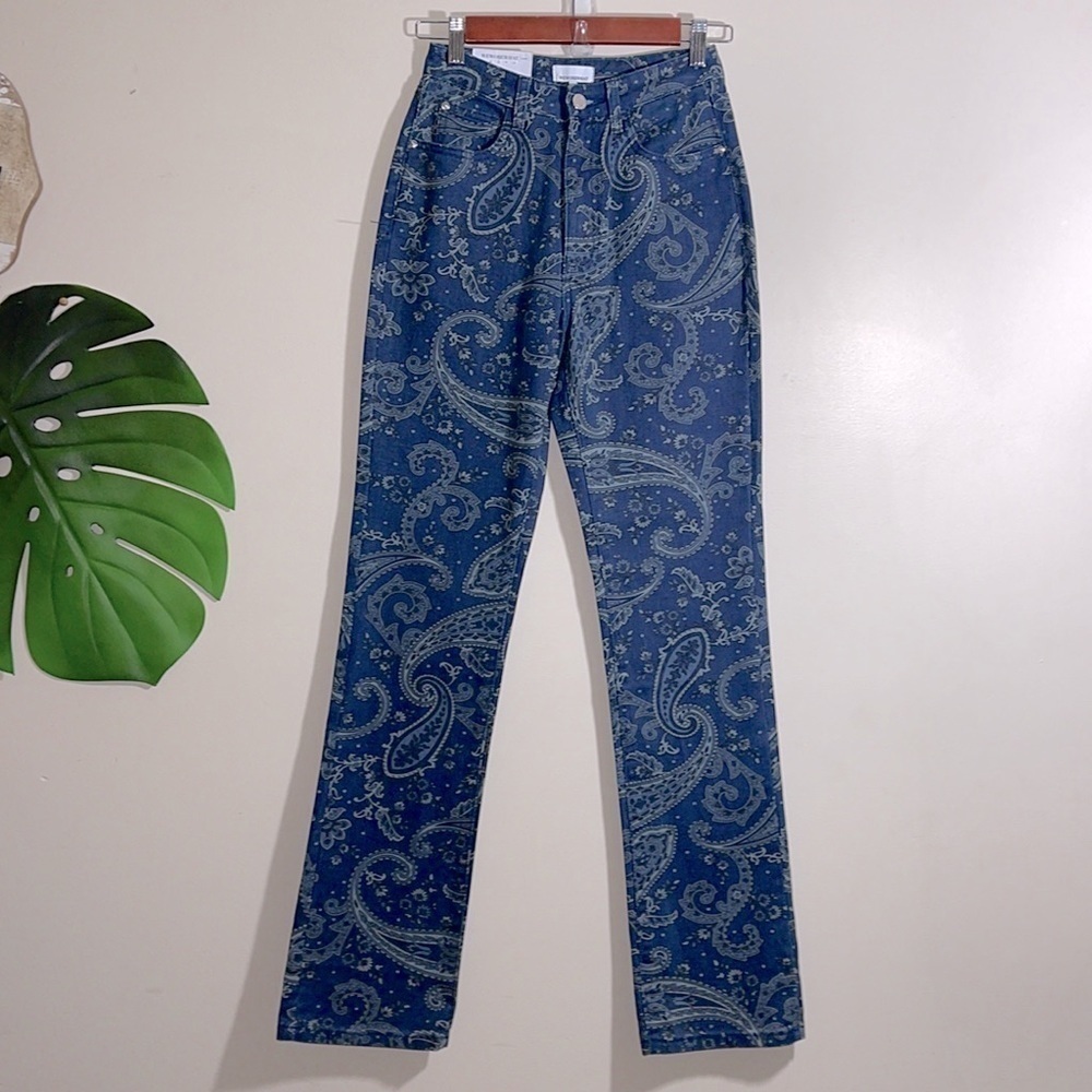 WeWoreWhat Revolve The Icon Jean in Paisley - Night 100% Cotton Sky Sz. 24 - Picture 11 of 14
